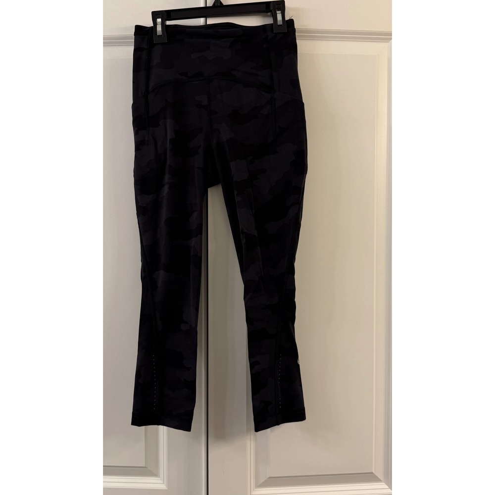 Lululemon‎ Align HR Crop 21 Camo Black Gray Leggings Size 4 Workout